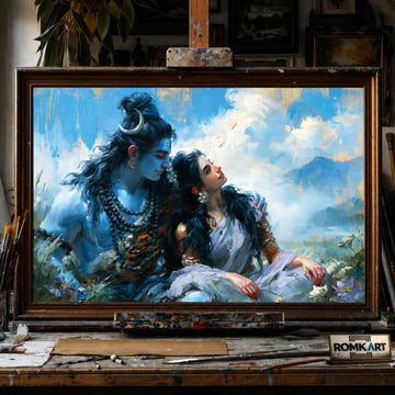 Shiva and Parvati hand-painted oil painting on canvas