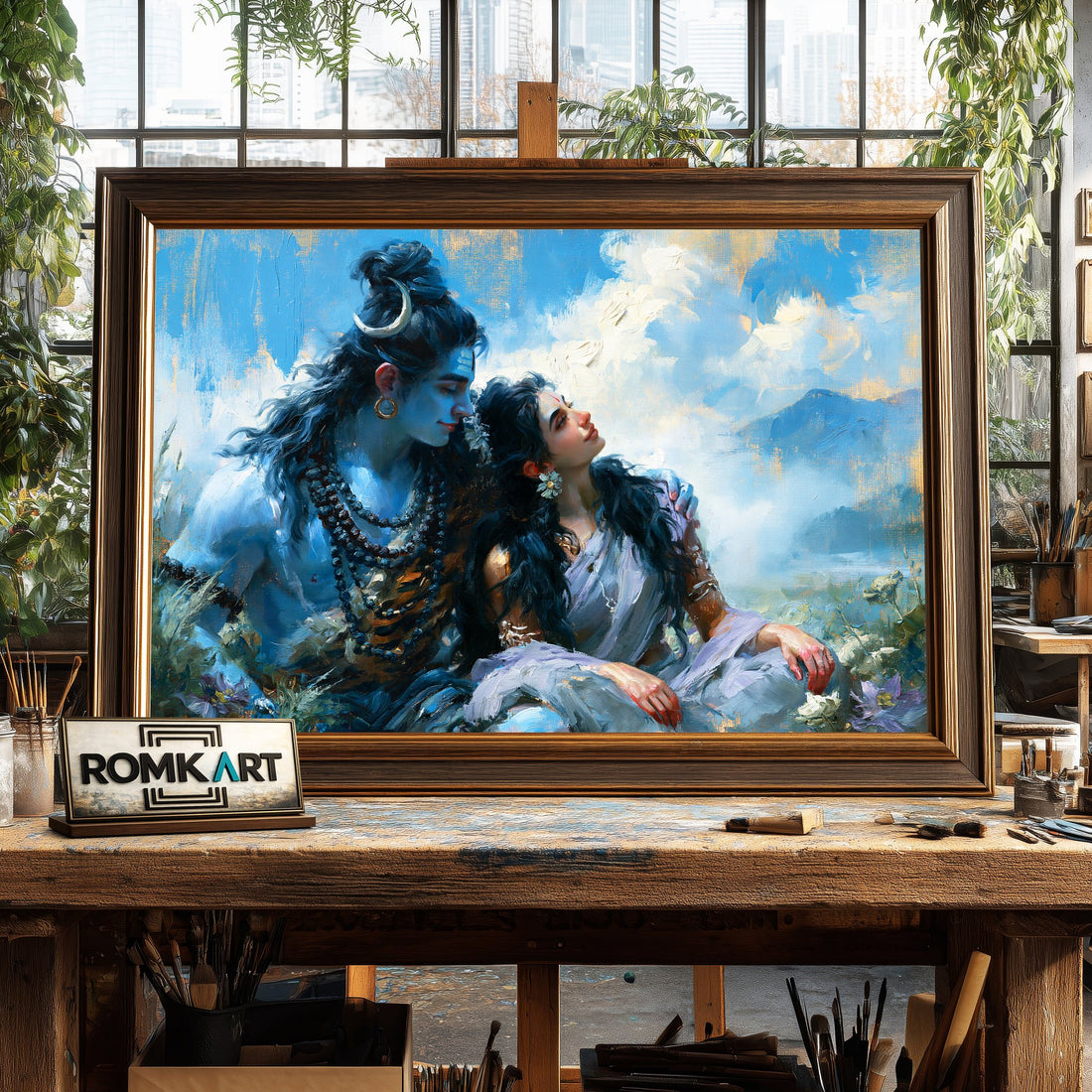 Shiva and Parvati hand-painted oil painting on canvas