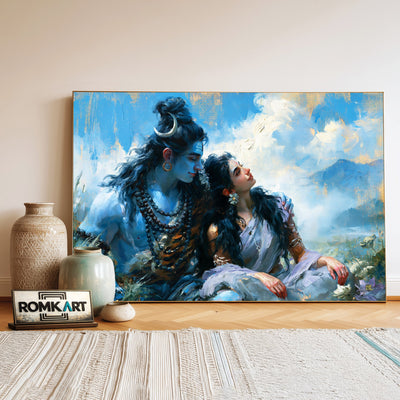 Shiva and Parvati Hindu Oil Painting - image 3