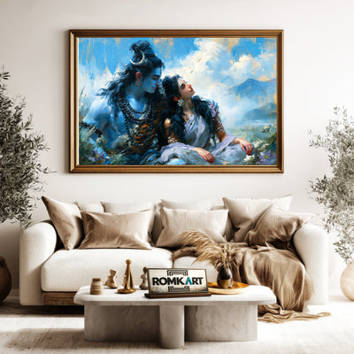 Shiva and Parvati Hindu Oil Painting - image 5