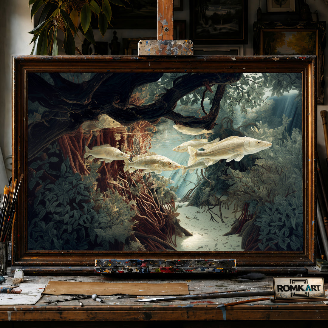 Silvery Snook Fish hand-painted oil painting on canvas