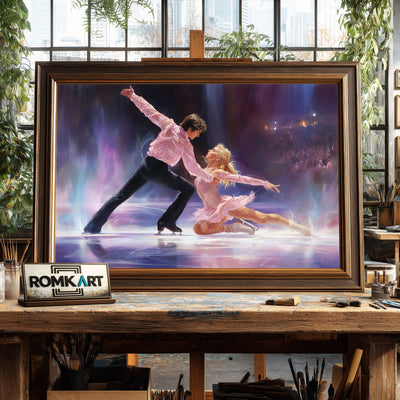 Skaters Spin on Ice Rink Sports Oil Painting - image 2