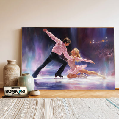 Skaters Spin on Ice Rink Sports Oil Painting - image 3