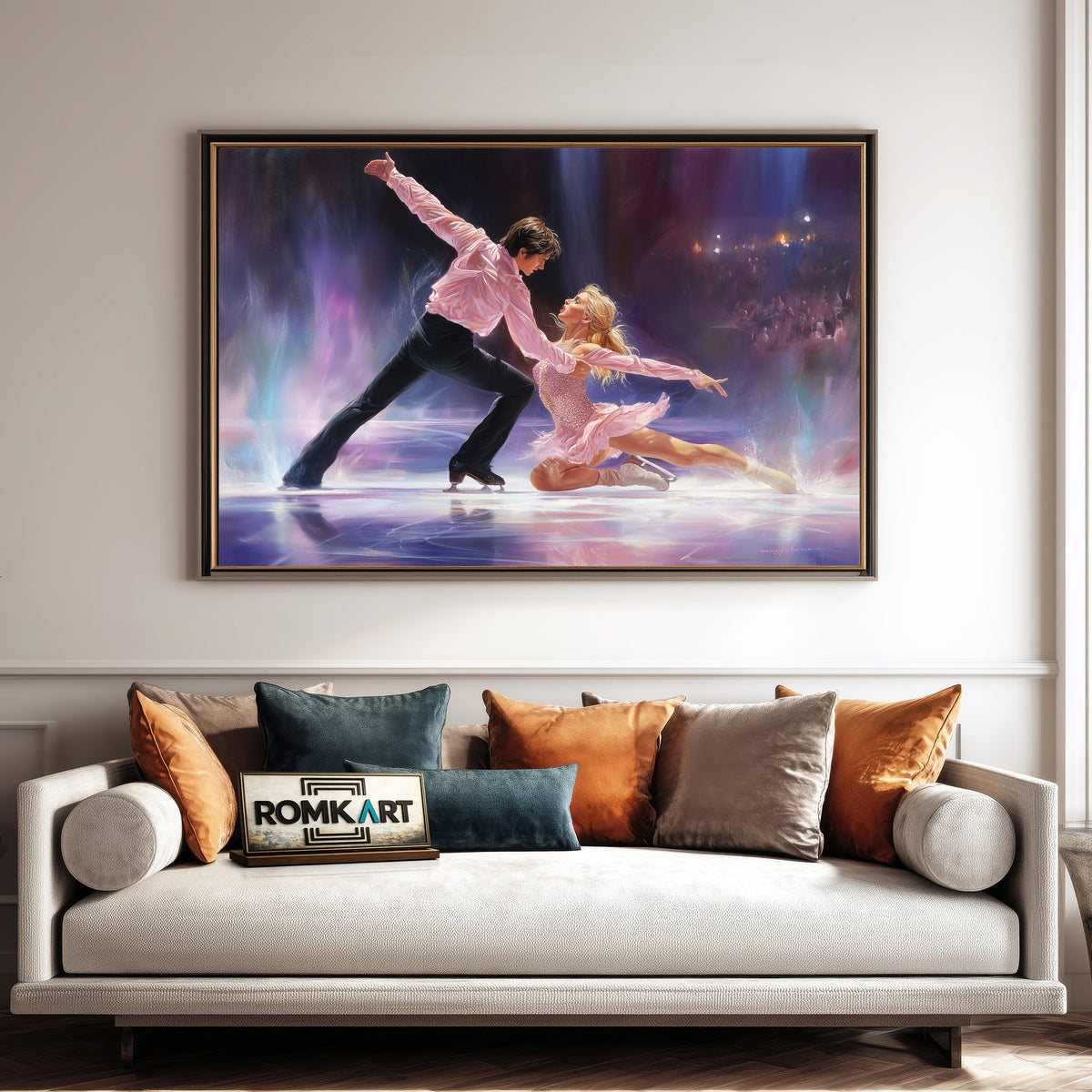 Skaters Spin on Ice Rink Sports Oil Painting - image 4