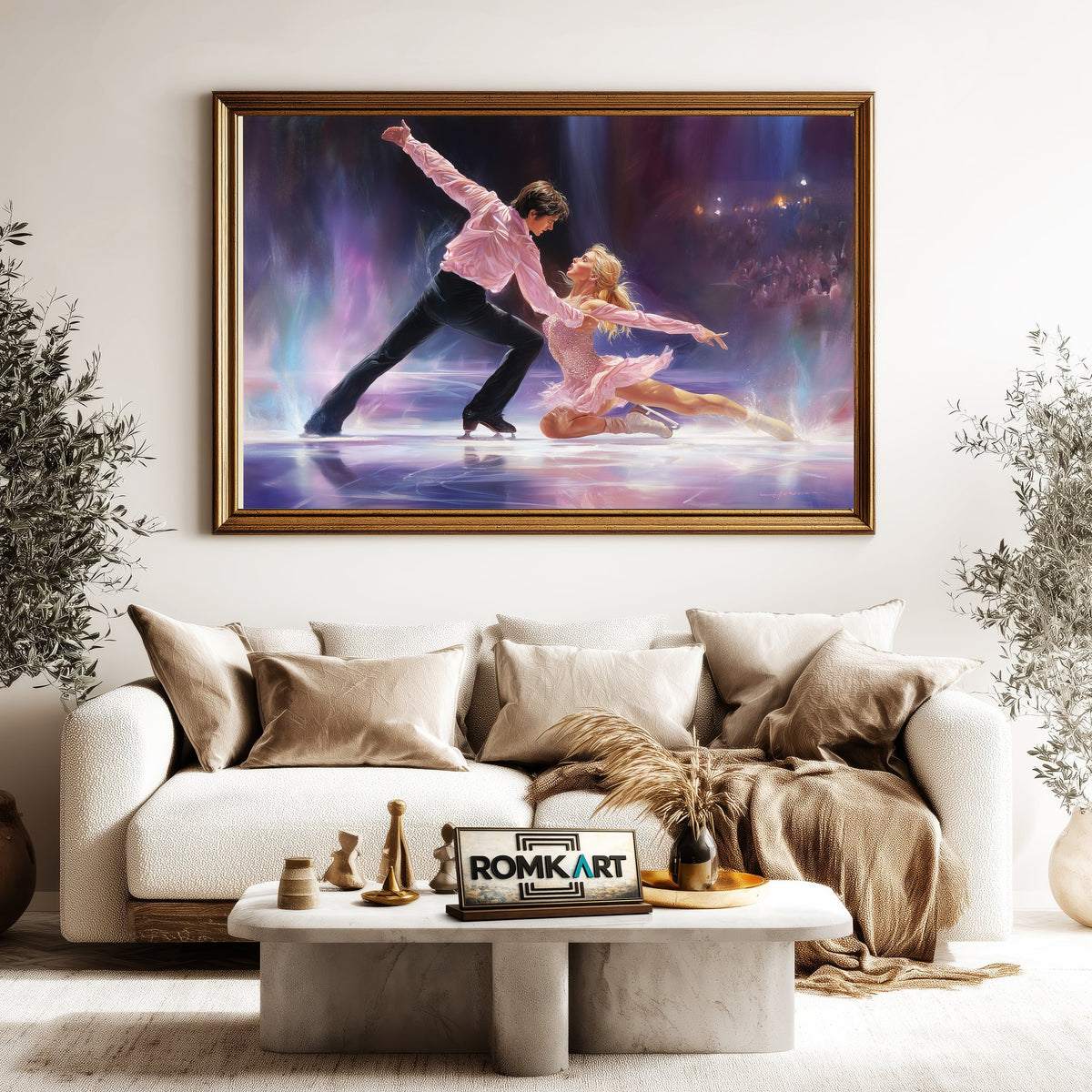 Skaters Spin on Ice Rink Sports Oil Painting - image 5