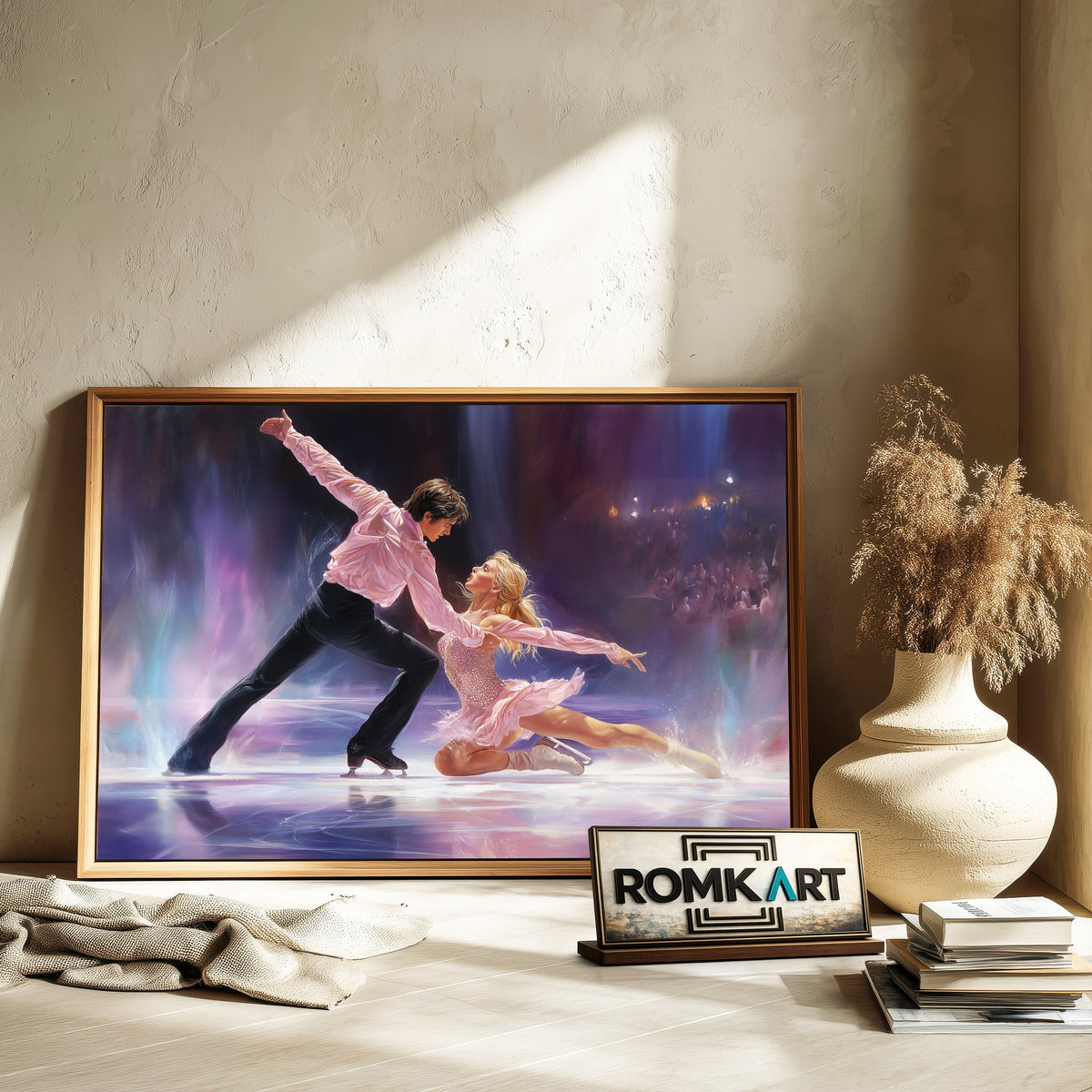 Skaters Spin on Ice Rink Sports Oil Painting - image 6