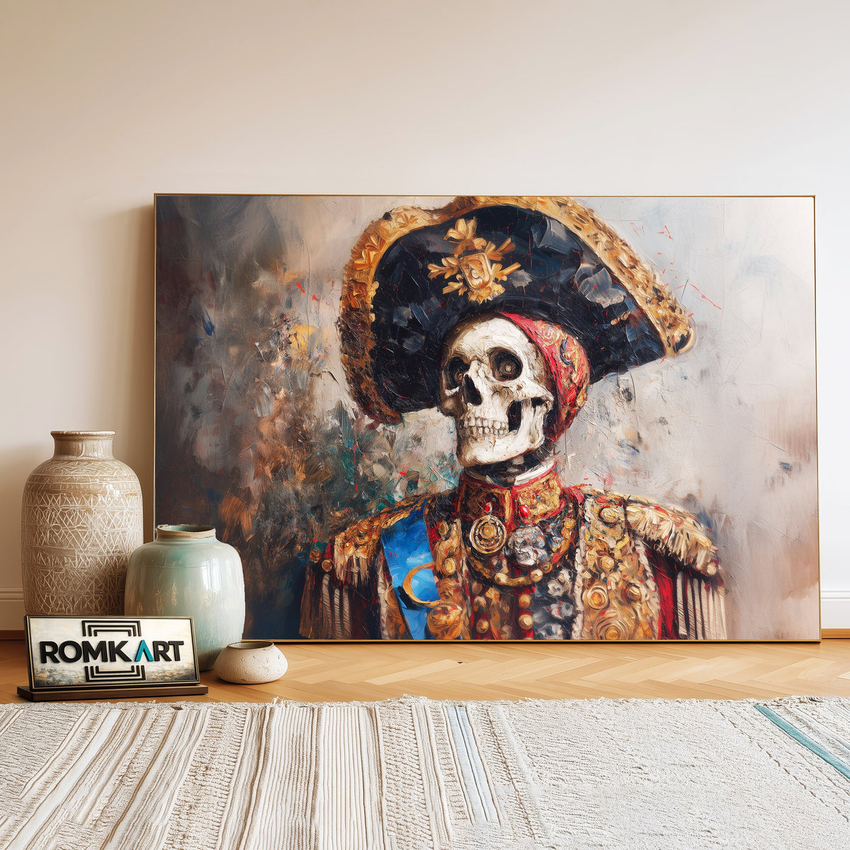 Skeletal Bullfighter in Traditional Attire Abstract Oil Painting - image 3