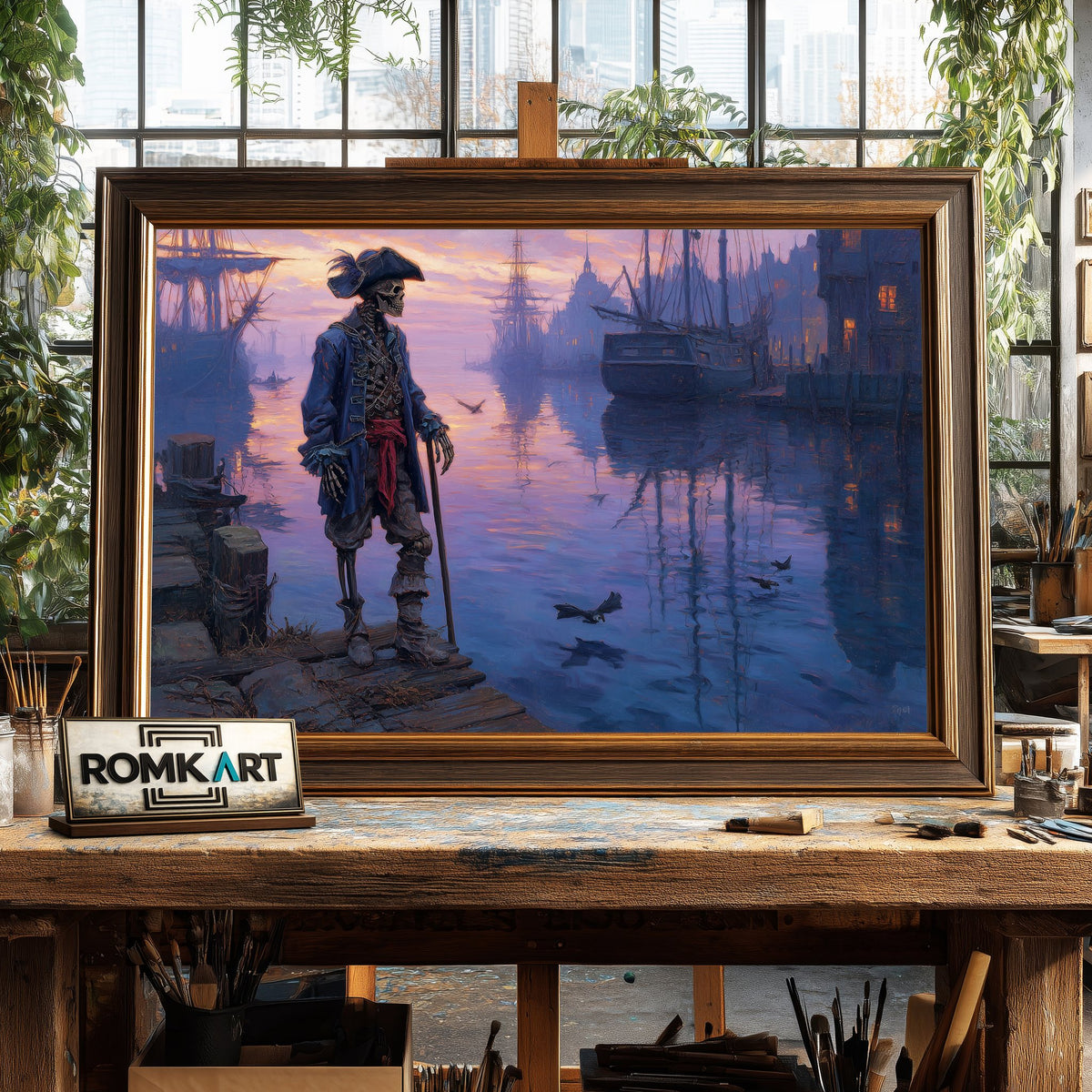 Skeleton Pirate Captain on Haunted Harbor Oil Painting - image 2