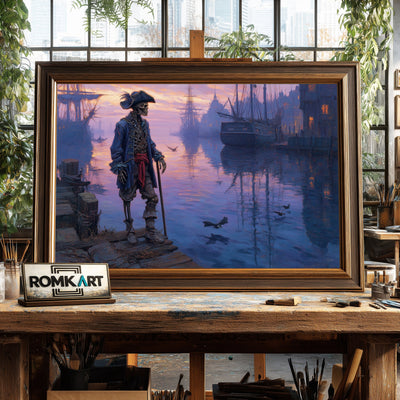 Skeleton Pirate Captain on Haunted Harbor Oil Painting - image 2