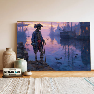 Skeleton Pirate Captain on Haunted Harbor Oil Painting - image 3