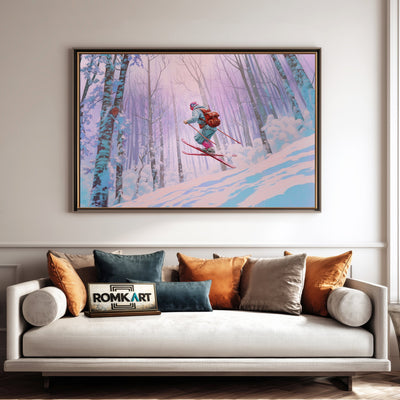 Skier Snow Covered Forest Sports Oil Painting - image 4