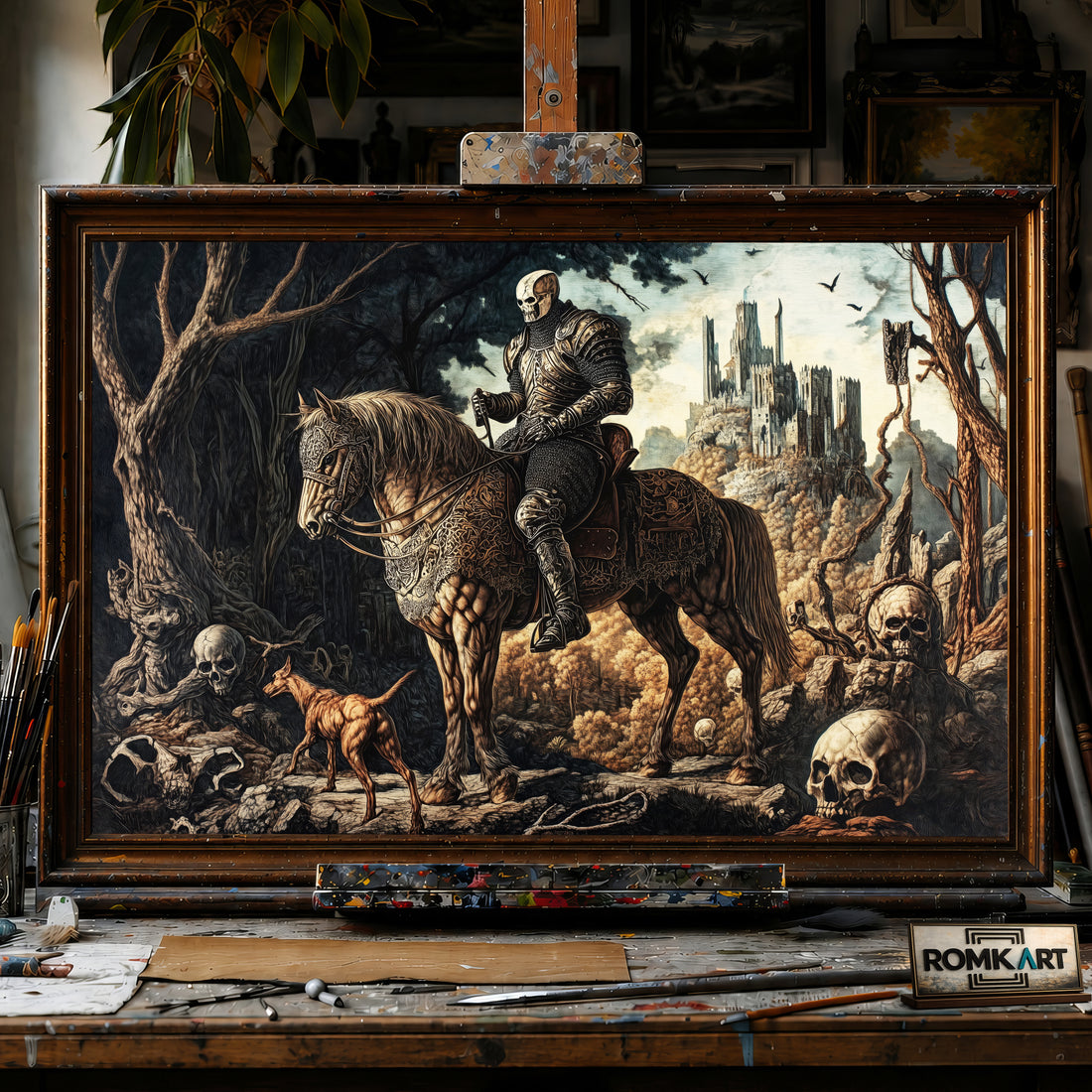 Skull Medieval Knight hand-painted oil painting on canvas