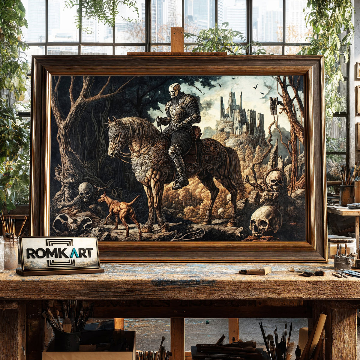 Skull Medieval Knight Historical Oil Painting - image 2