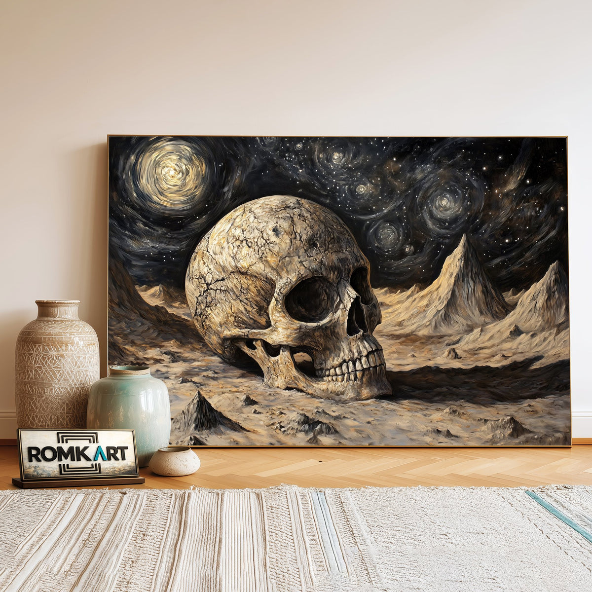 Skull Moon Landscape Abstract Oil Painting - image 3