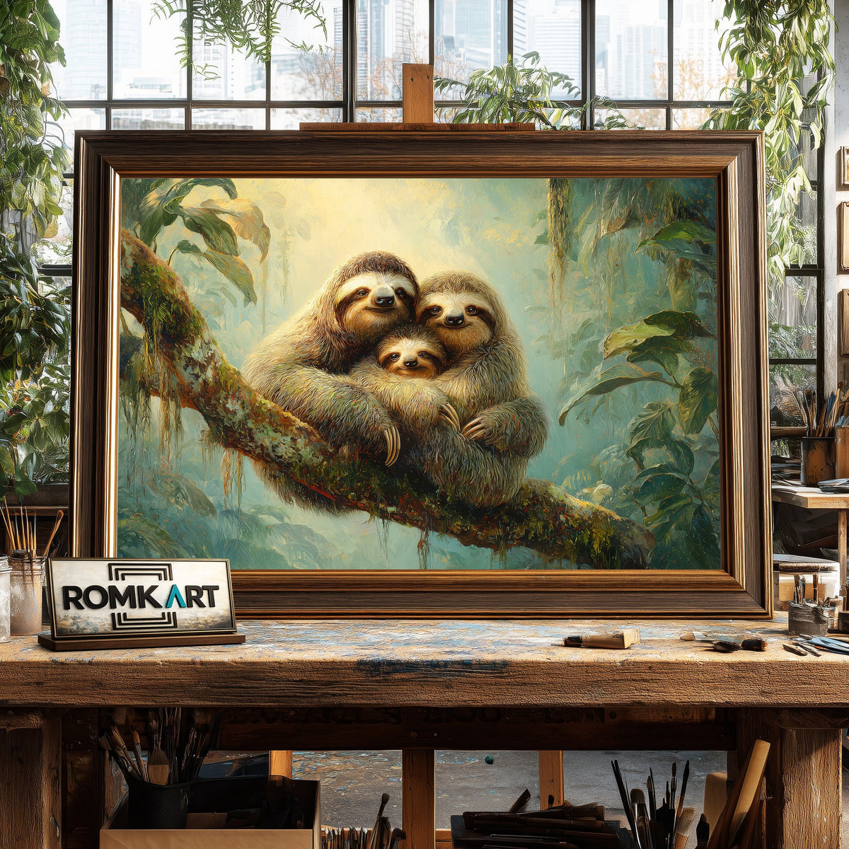 Sloth Family Wildlife Oil Painting - image 2