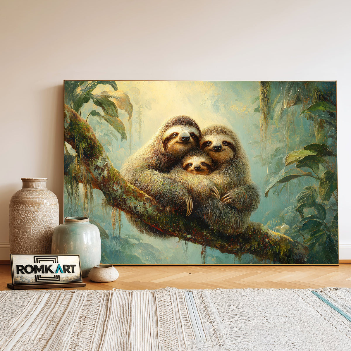 Sloth Family Wildlife Oil Painting - image 3