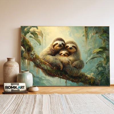 Sloth Family Wildlife Oil Painting - image 3