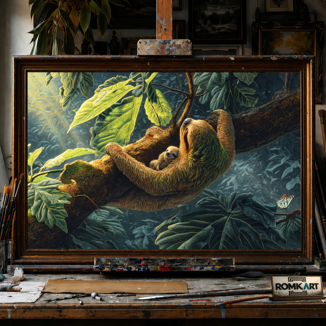 Sloth Hanging hand-painted oil painting on canvas