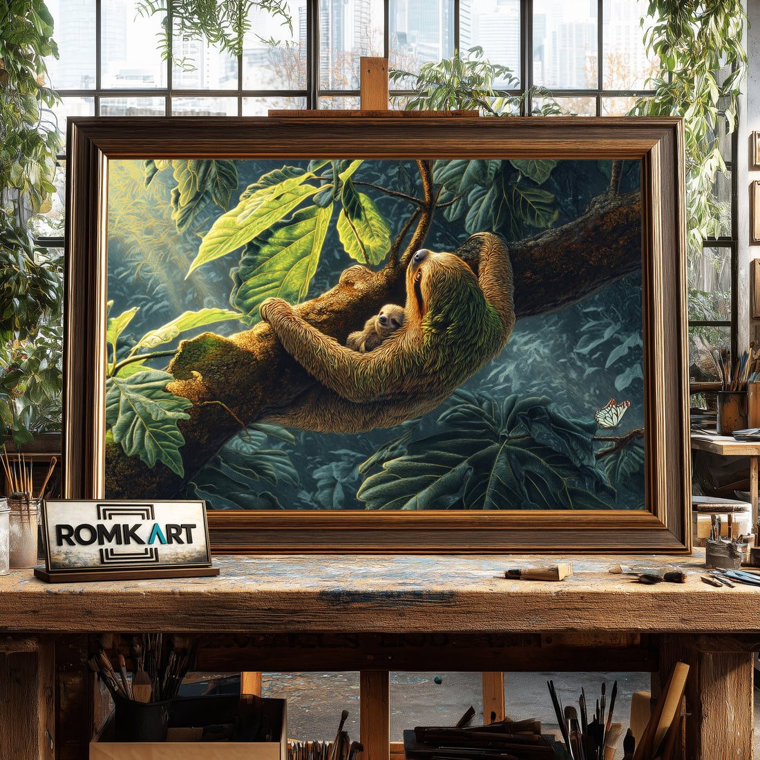 Sloth Hanging hand-painted oil painting on canvas