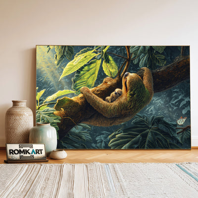 Sloth Hanging Wildlife Oil Painting - image 3