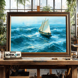 Small Sailboat Battling Coastal Waves Oil Painting - image 2