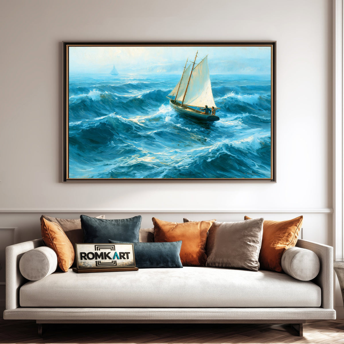 Small Sailboat Battling Coastal Waves Oil Painting - image 4