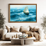 Small Sailboat Battling Coastal Waves Oil Painting - image 5