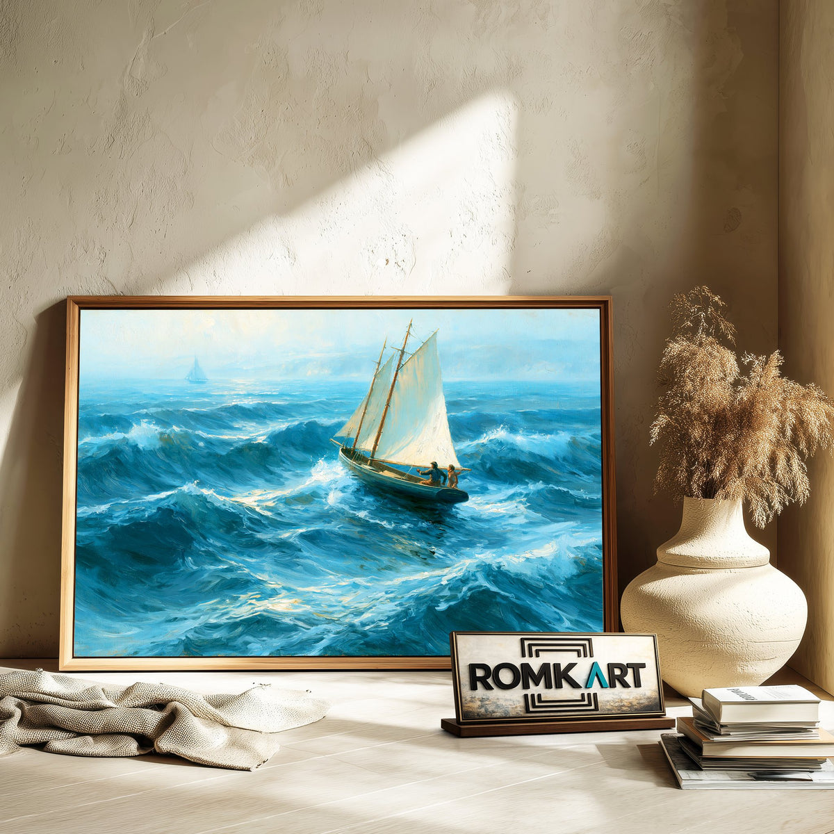 Small Sailboat Battling Coastal Waves Oil Painting - image 6