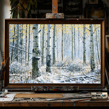 Snowy Aspen Grove hand-painted oil painting on canvas