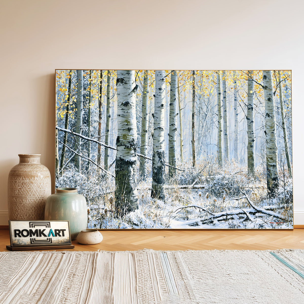 Snowy Aspen Grove Forest Landscape Oil Painting - image 3