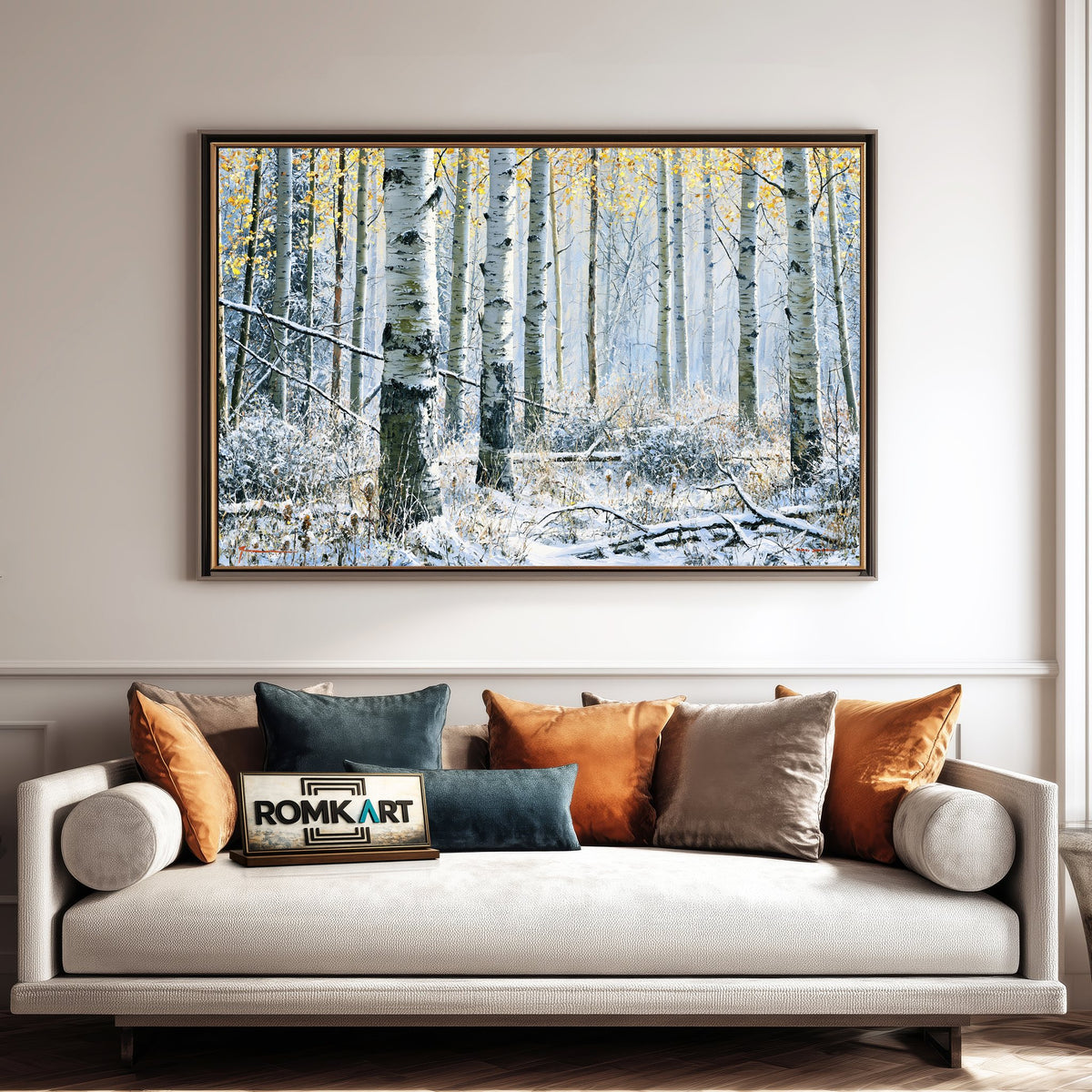 Snowy Aspen Grove Forest Landscape Oil Painting - image 4