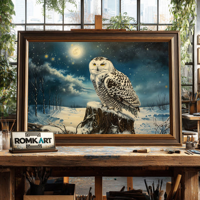 Snowy Owl and Moon Bird Oil Painting - image 2