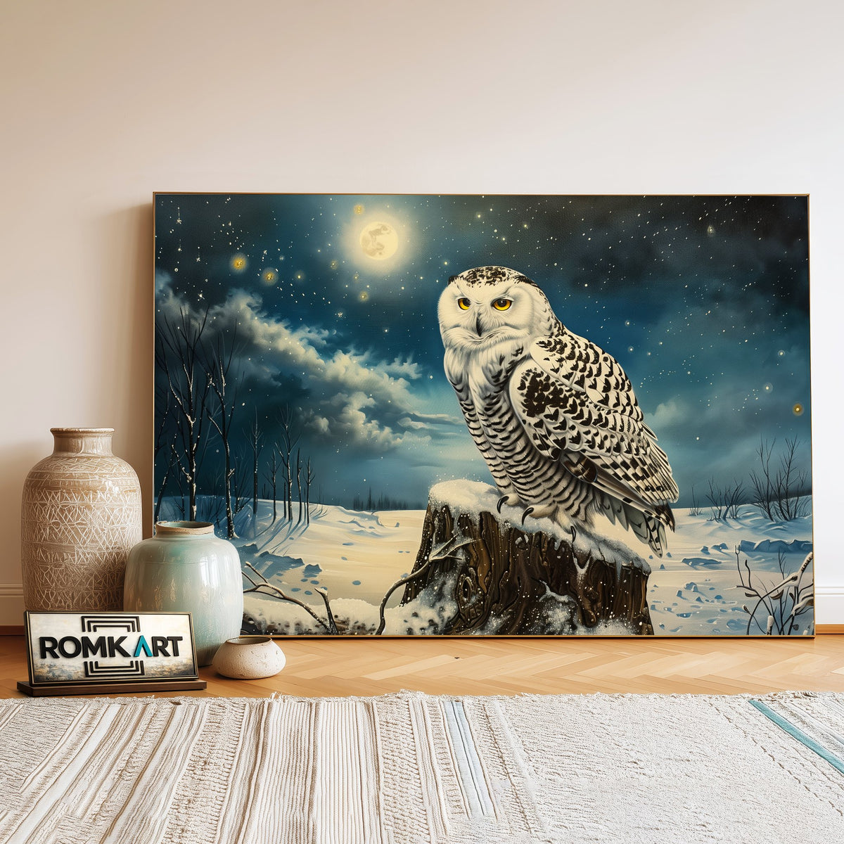 Snowy Owl and Moon Bird Oil Painting - image 3