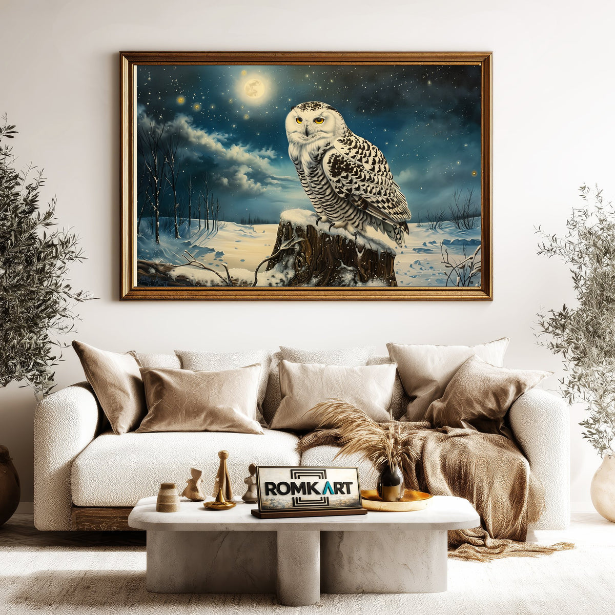 Snowy Owl and Moon Bird Oil Painting - image 5
