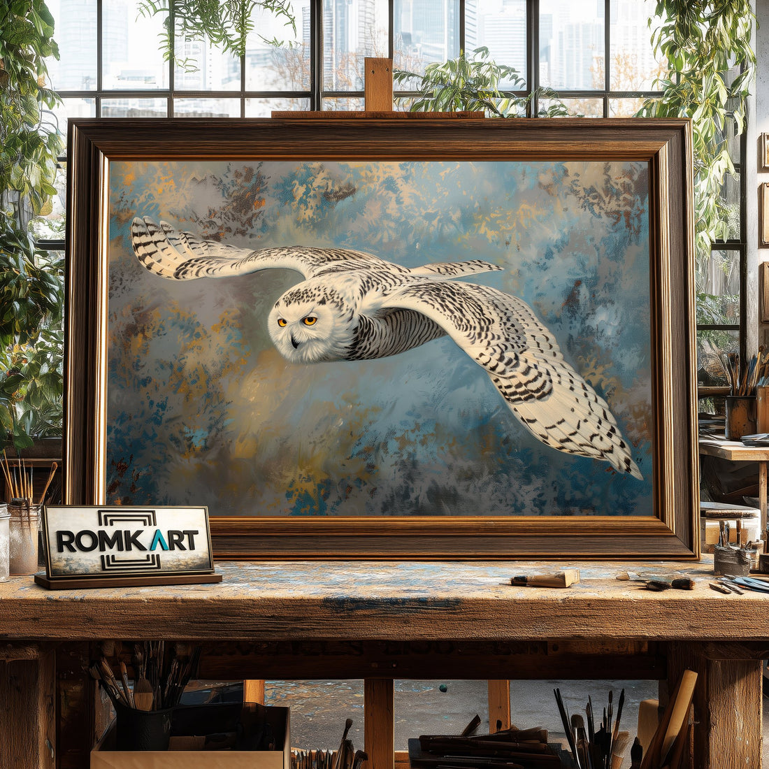 Snowy Owl hand-painted oil painting on canvas