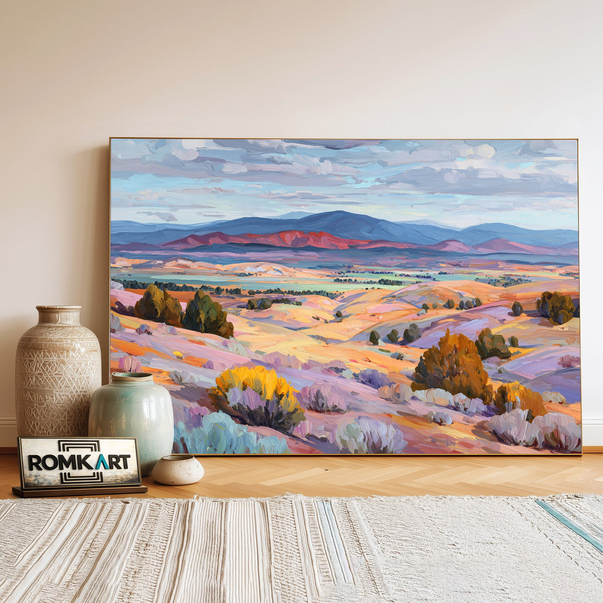 Southwestern Desert Valley Landscape Oil Painting - image 3
