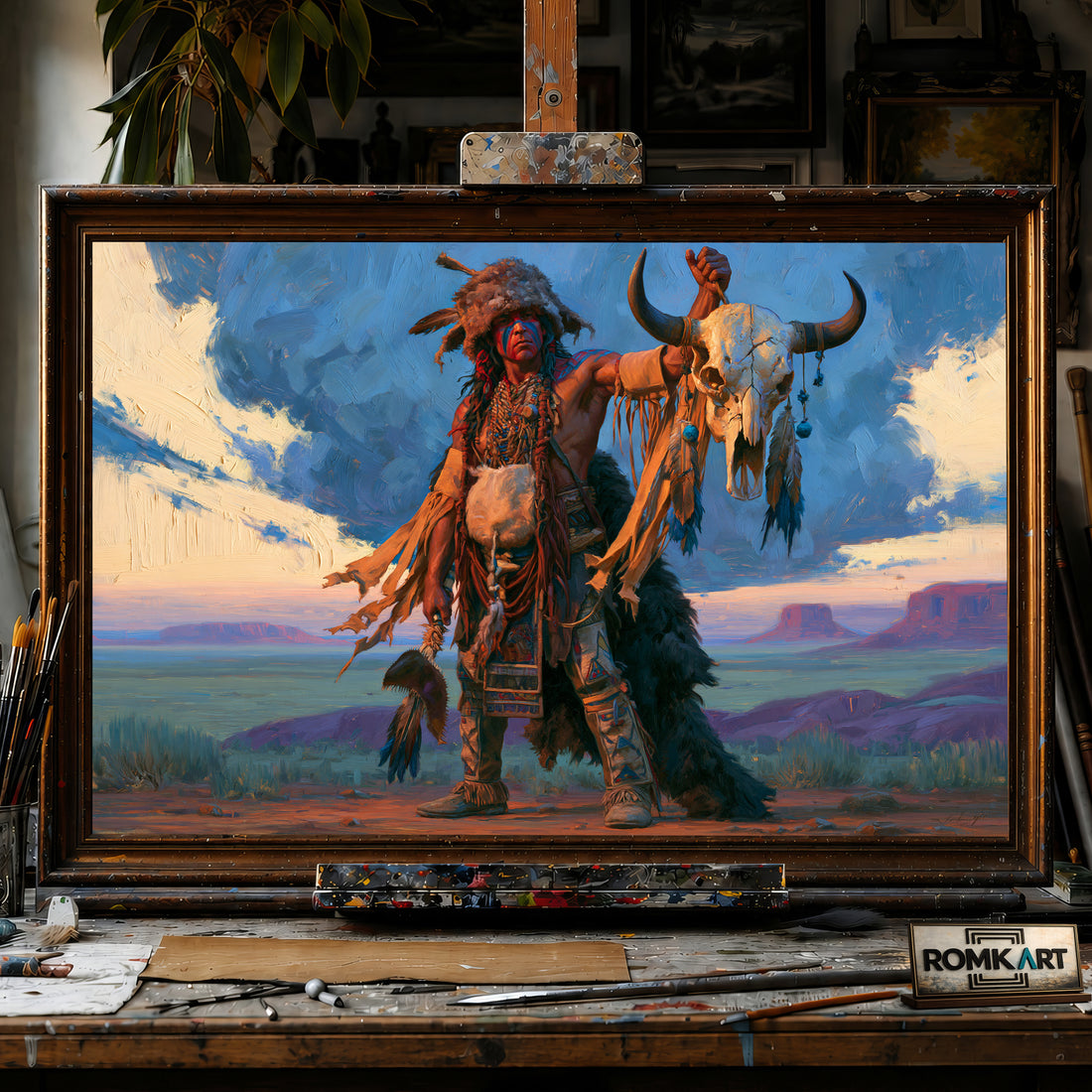 Southwestern Native American hand-painted oil painting on canvas