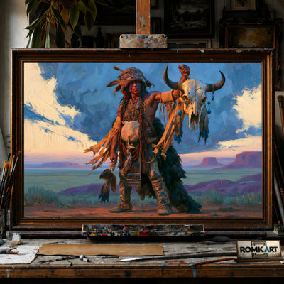 Southwestern Native American hand-painted oil painting on canvas