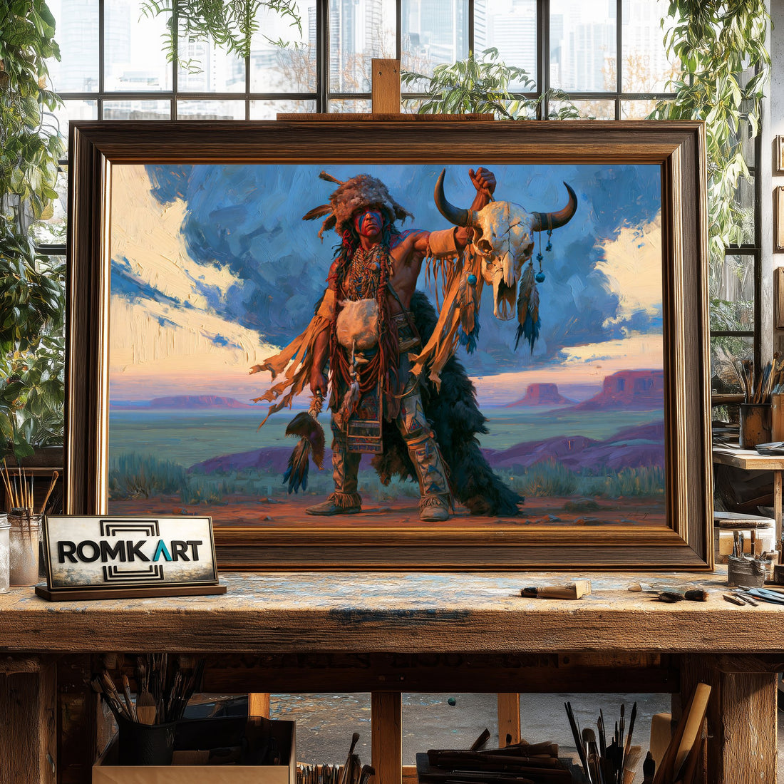 Southwestern Native American hand-painted oil painting on canvas