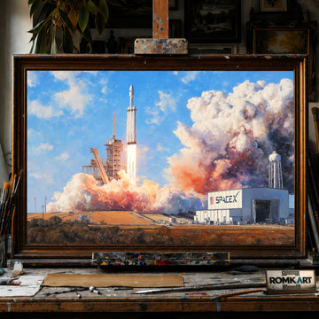 SpaceX Falcon Heavy Launch at Cape Canaveral Oil Painting