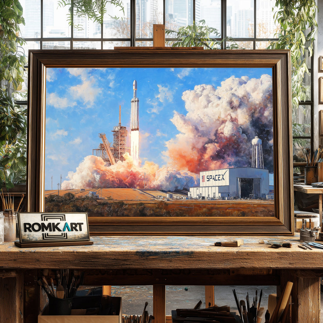 SpaceX Falcon Heavy Launch at Cape Canaveral Oil Painting