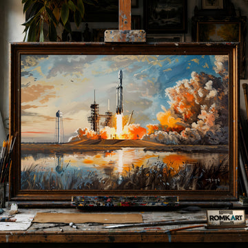 SpaceX Falcon Heavy Rocket Oil Painting