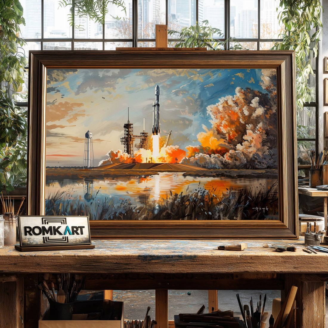 SpaceX Falcon Heavy Rocket Oil Painting
