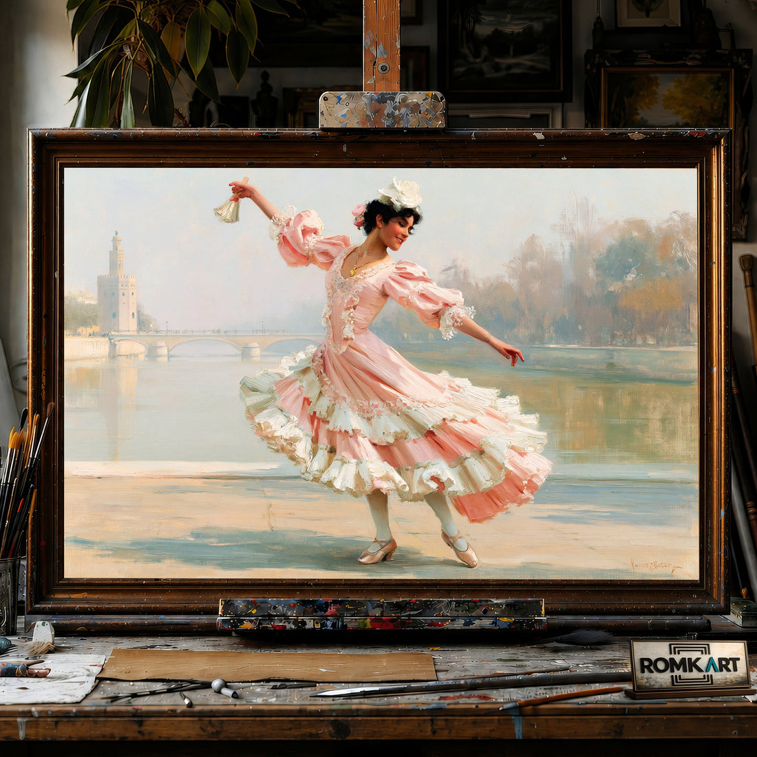 Spanish Bolero Dancer - Hand-Painted Oil Painting - View 1