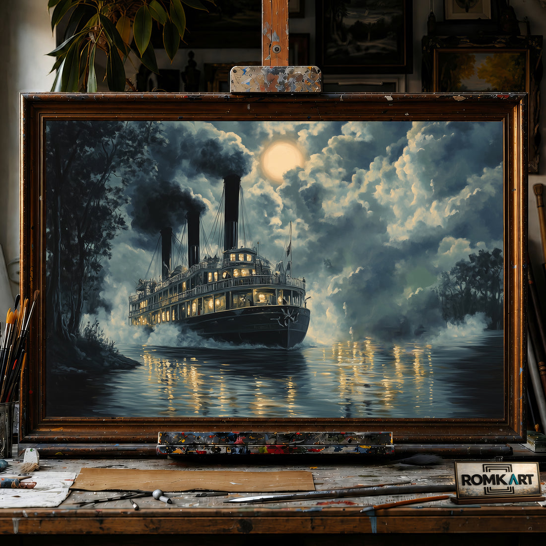 Steamboats Maritime Oil Painting