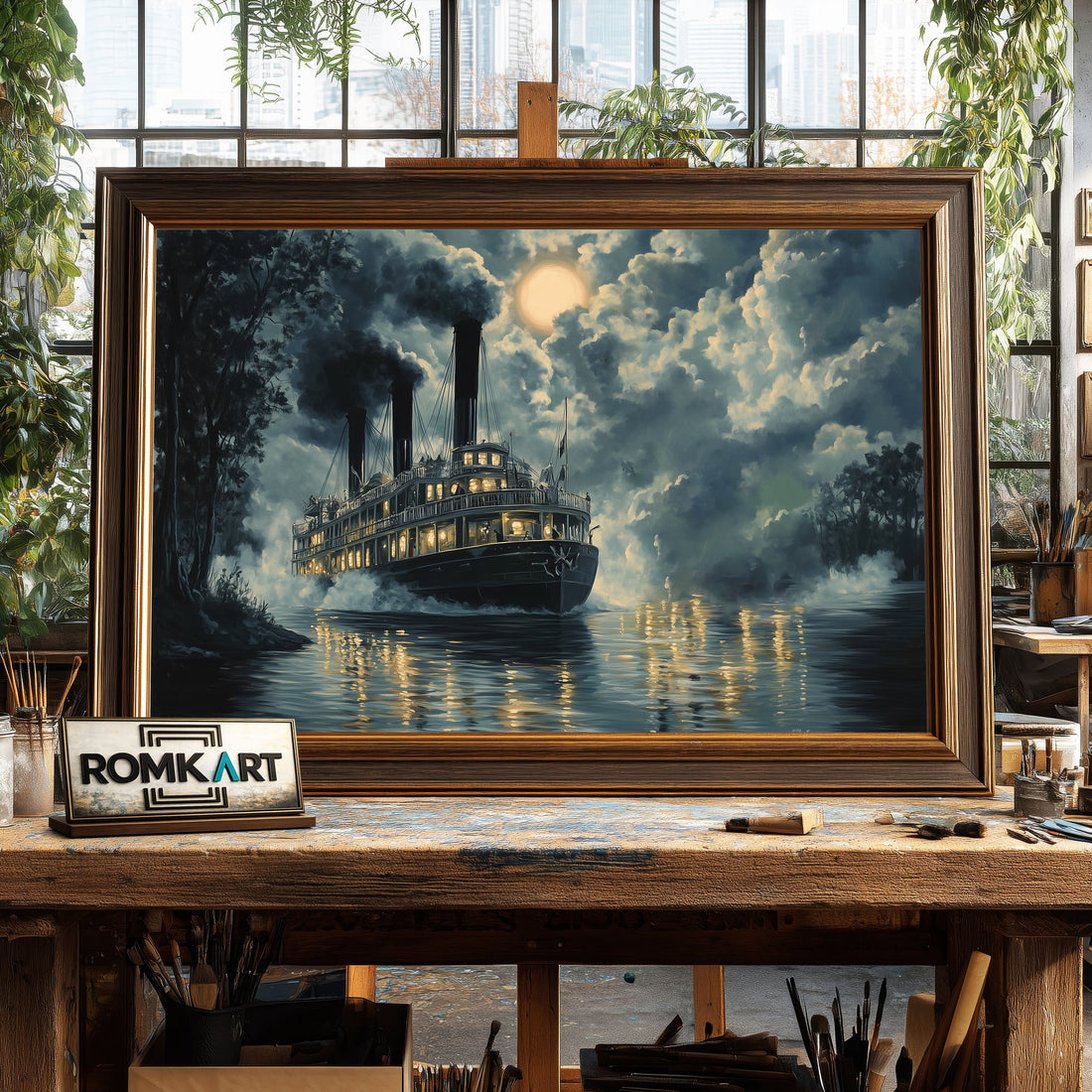 Steamboats Maritime Oil Painting