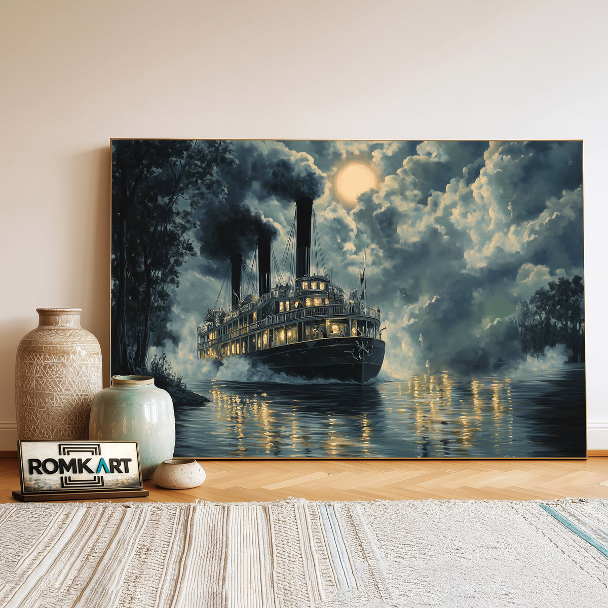 Steamboats Maritime Oil Painting - image 3