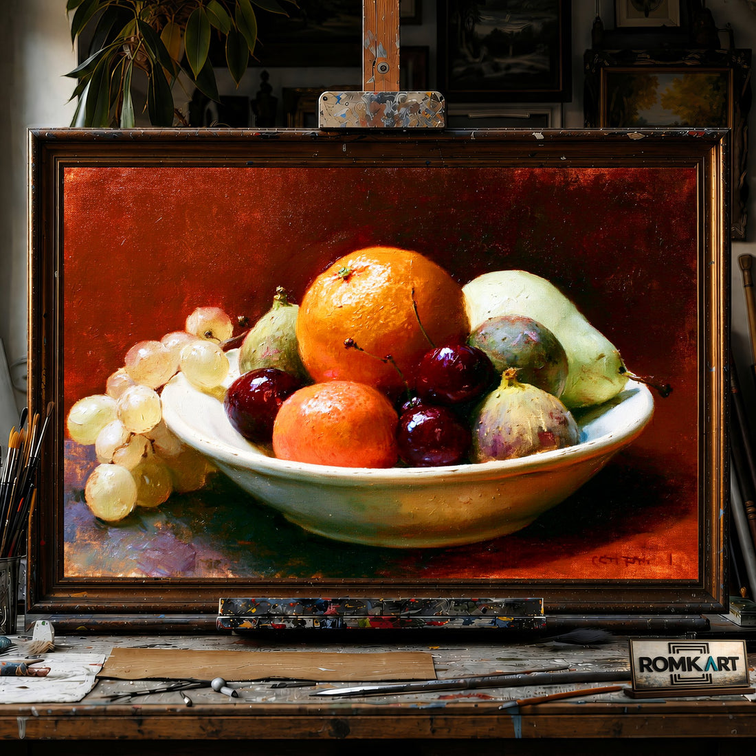 Still Life Bowl of fruit - Hand-Painted Oil Painting - View 1