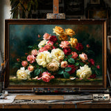 Still Life Cabbage Roses - Hand-Painted Oil Painting - View 1