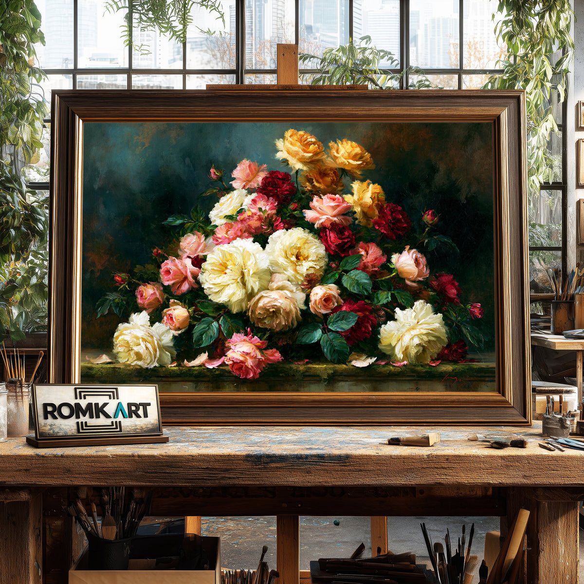 Still Life Cabbage Roses Oil Painting - image 2